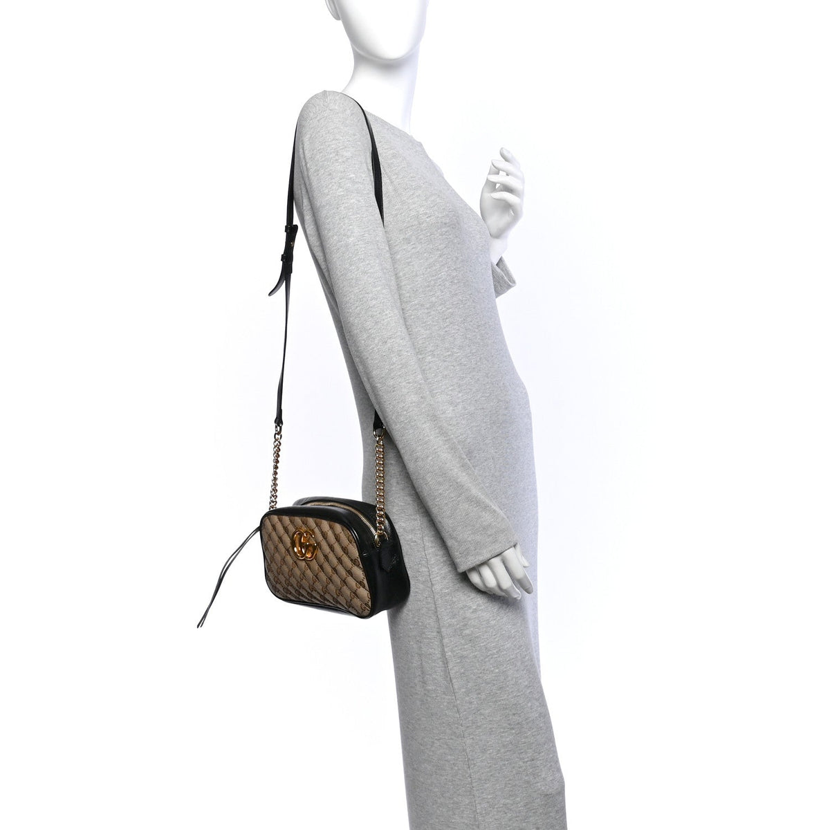 Monogram Matelasse Diagonal Small GG Marmont Chain Shoulder Bag Beige Black