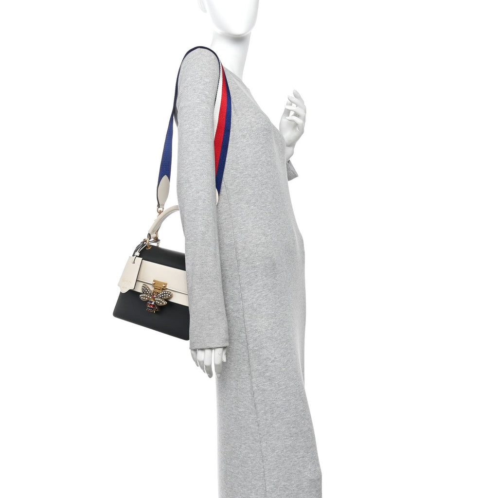 Calfskin Sylvie Web Small Queen Margaret Top Handle Bag Black White