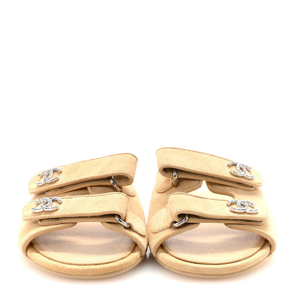 Suede Kidskin Velcro Mules 38 Beige