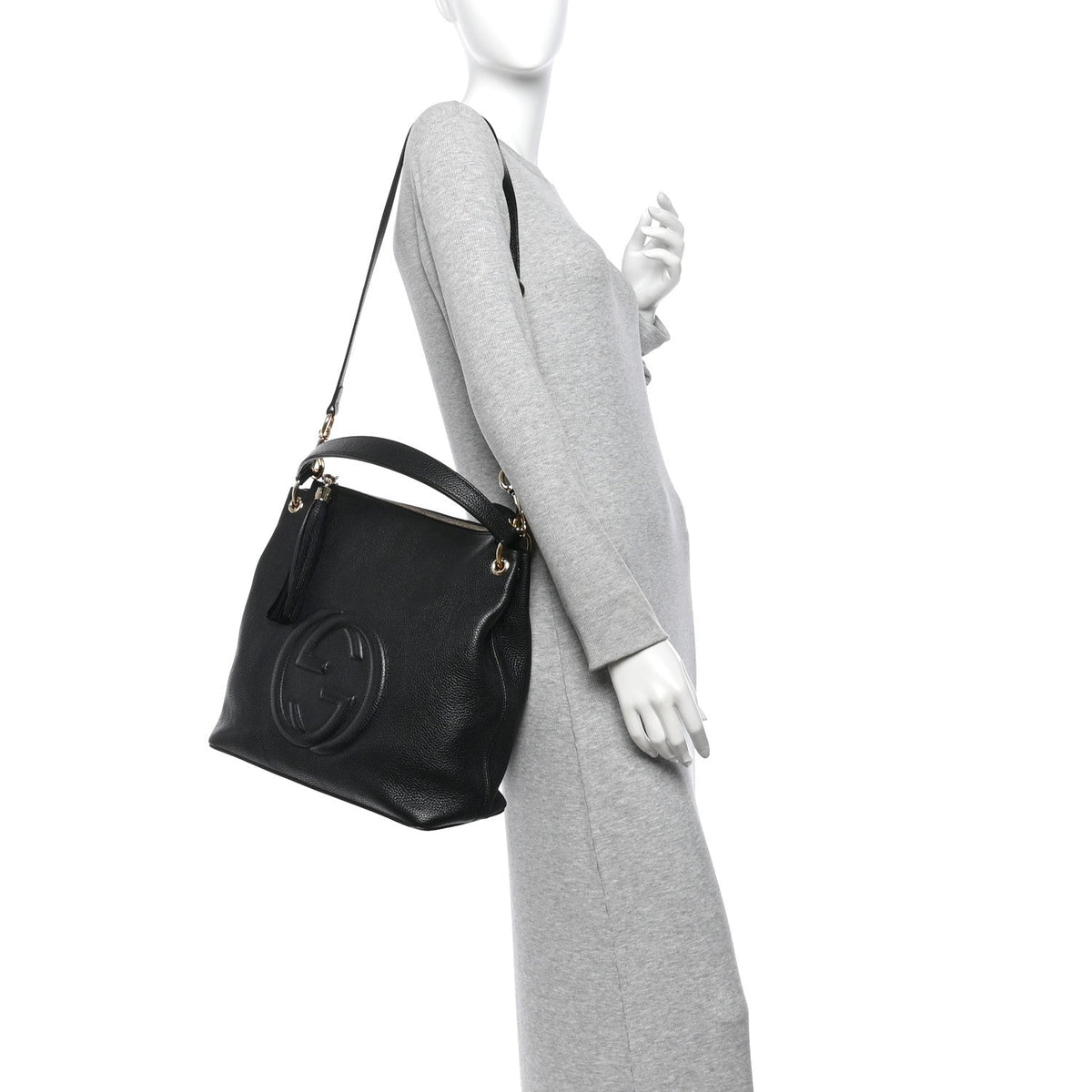 Pebbled Calfskin Large Soho Hobo Black