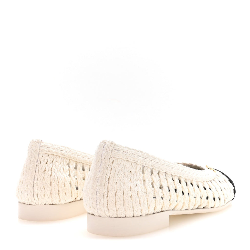 Mesh Crochet Cap Toe Ballerina Flats 39.5 White Black