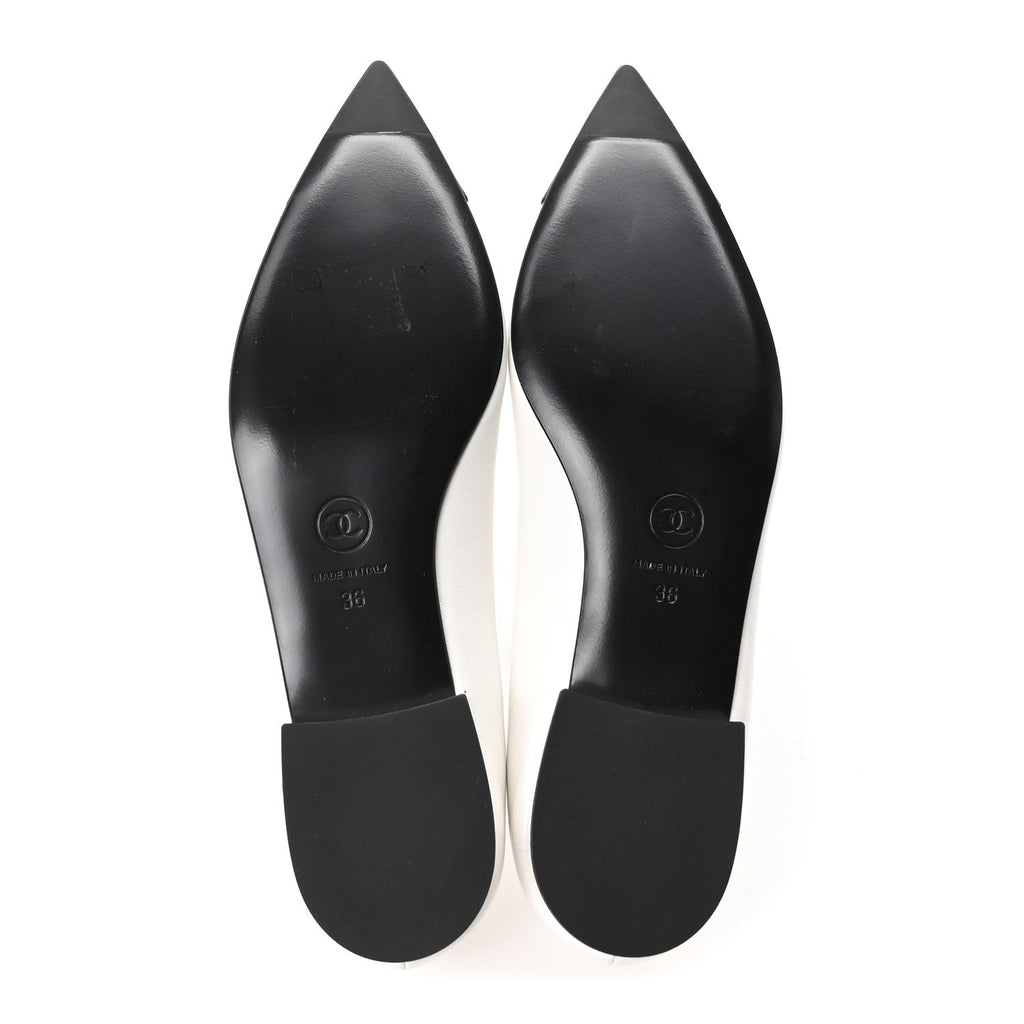 Shiny Lambskin Grosgrain Pearl Mary Janes Flats 36 White Black