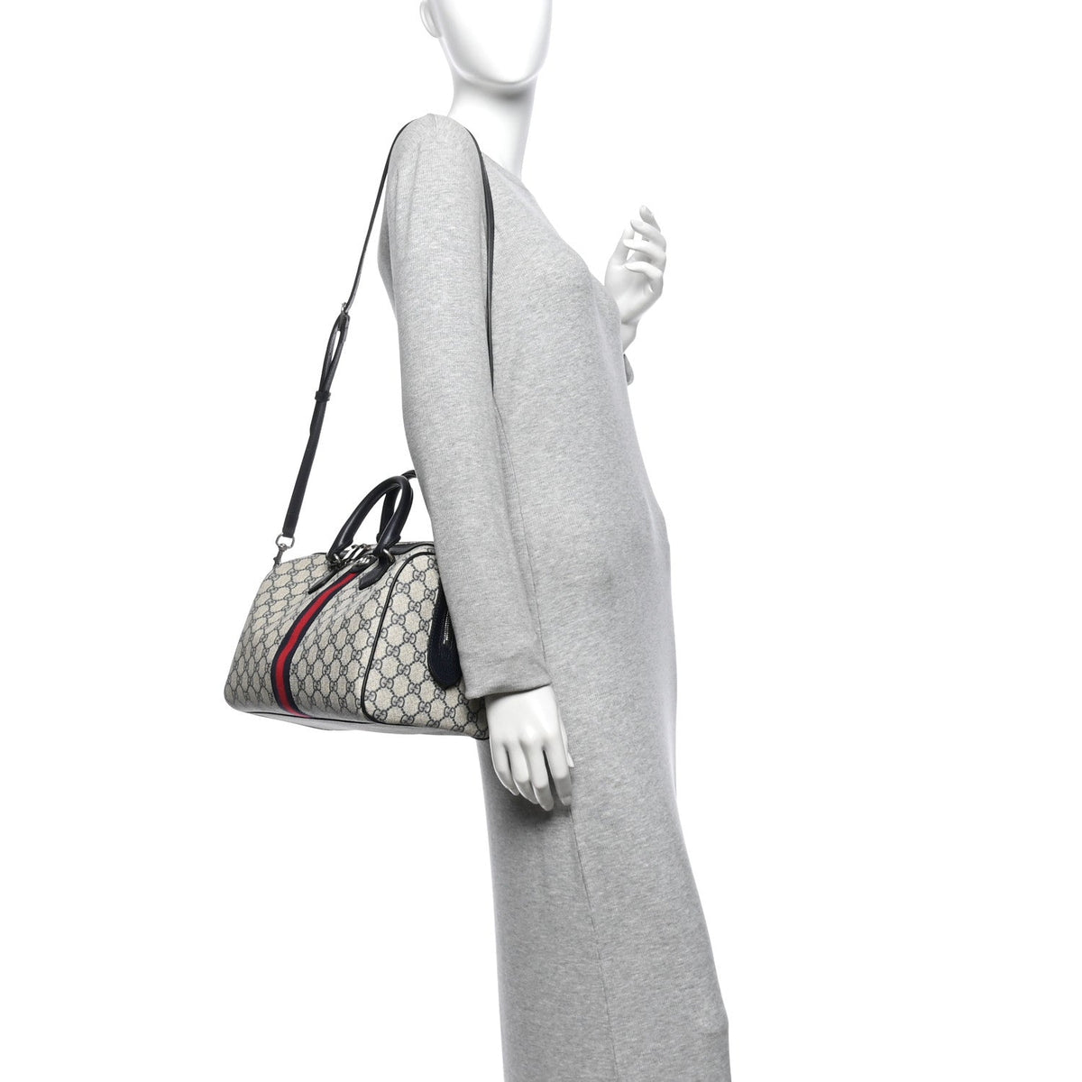 GG Supreme Monogram Web Medium Ophidia Top Handle Bag Beige Blue