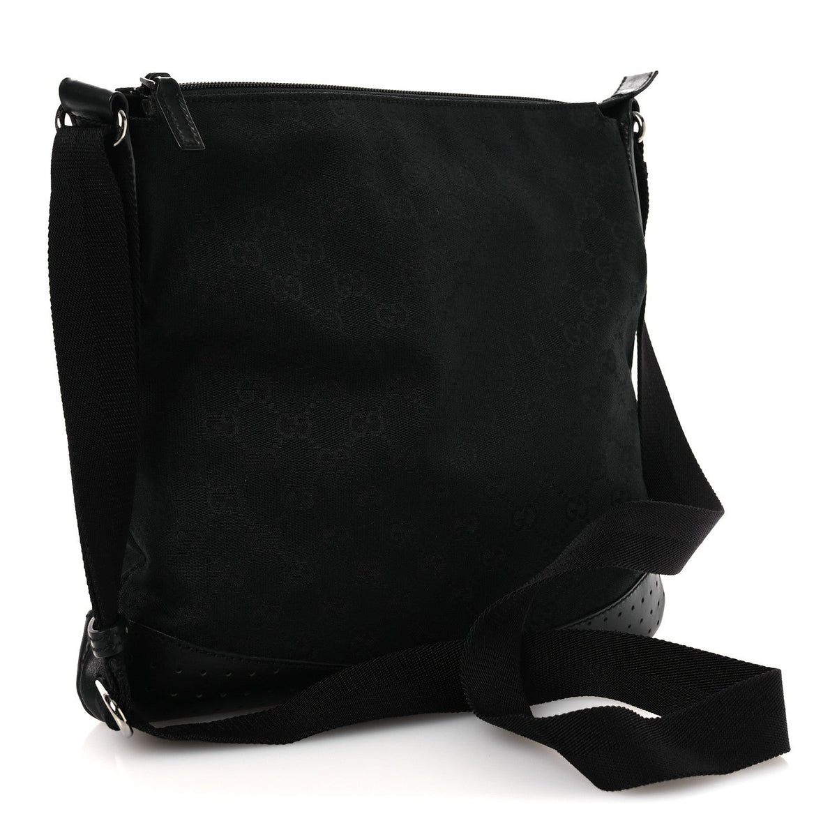 Monogram Calfskin Perforated Medium Flat Messenger Bag Black