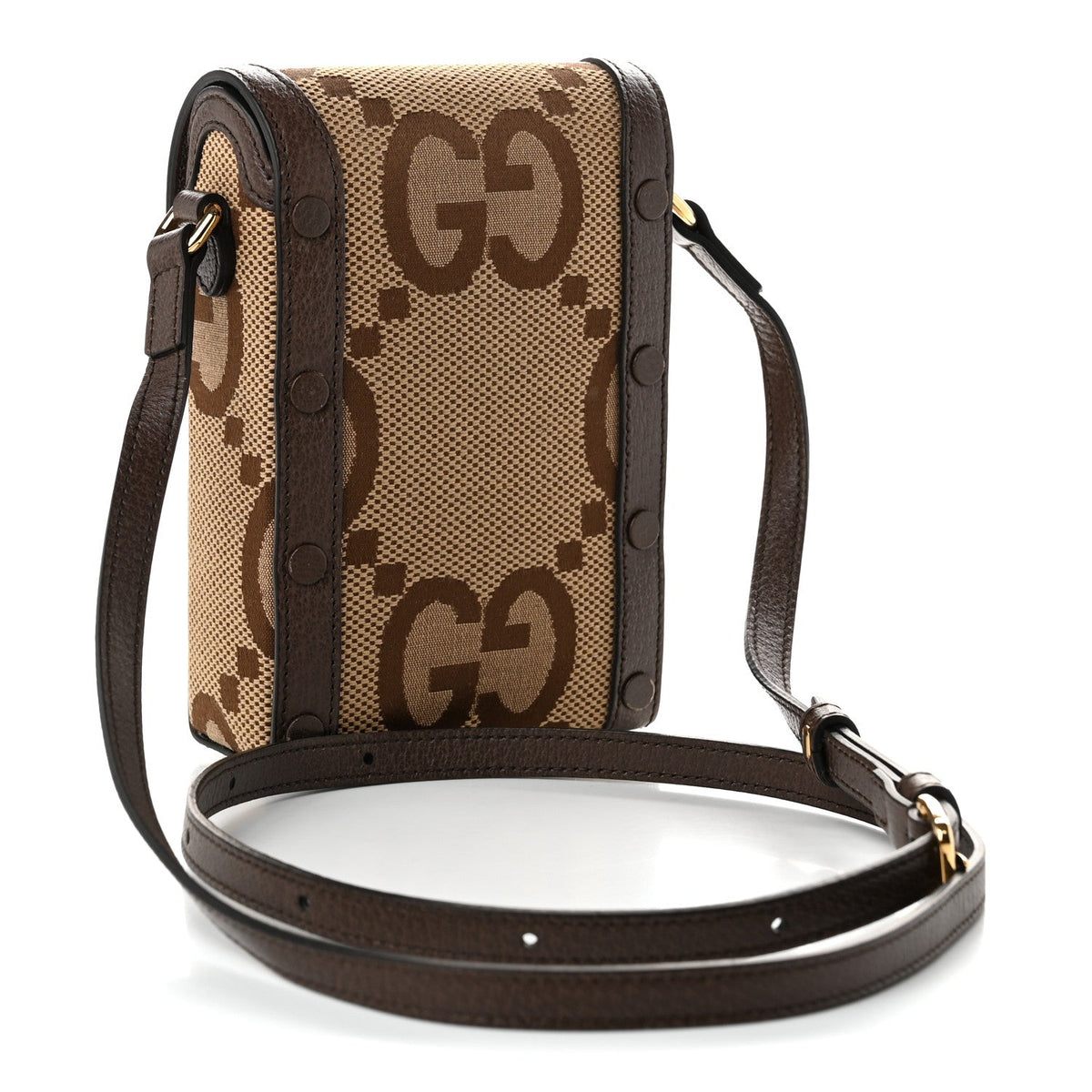 Monogram Jumbo GG Textured Dollar Calfskin Mini Horsebit 1955 Crossbody Bag Camel Ebony New Acero