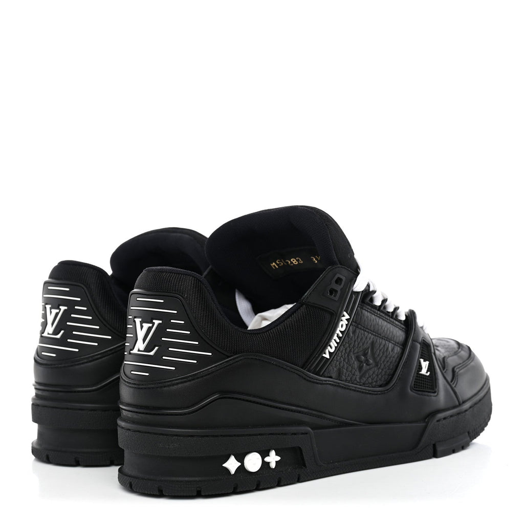 Calfskin Embossed Monogram Mens LV Trainer Sneakers 8.5 Black