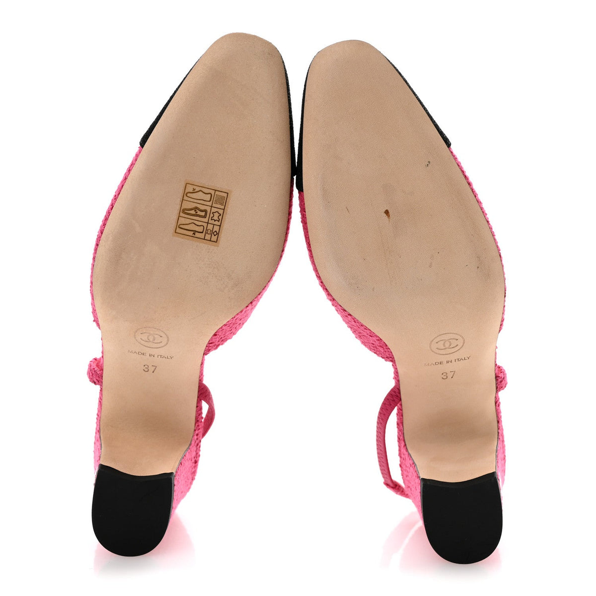 Tweed Grosgrain Cap Toe CC Slingback Pumps 37 Pink Black
