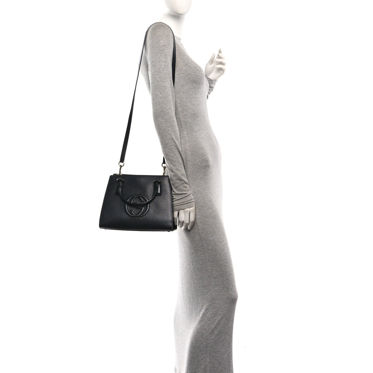 Pebbled Calfskin Medium Soho Top Handle Satchel Black