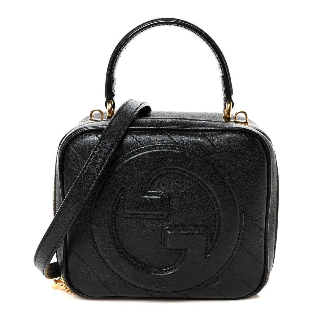 Sakai Be Green Calfskin Diagonal Stitched Blondie Top Handle Bag Black