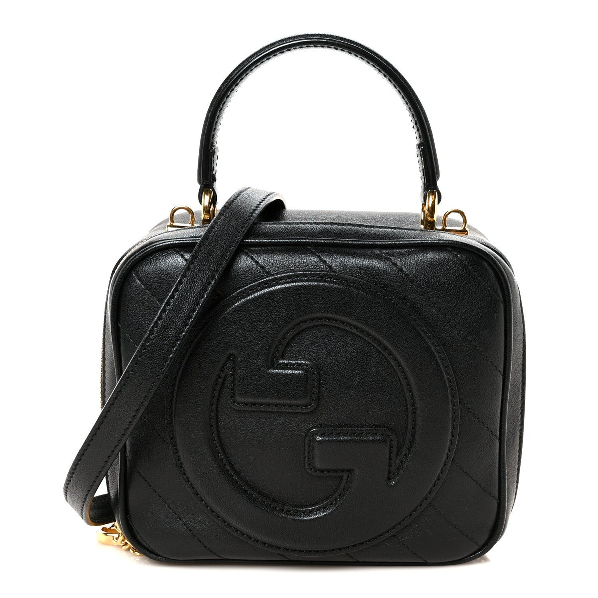 Sakai Be Green Calfskin Diagonal Stitched Blondie Top Handle Bag Black