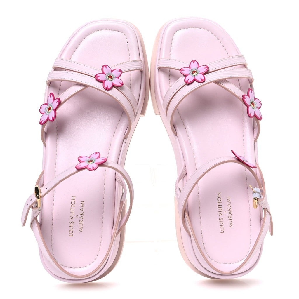 LV X TM Cherry Blossom Calfskin Maya Flatform Sandals 40 Light Pink