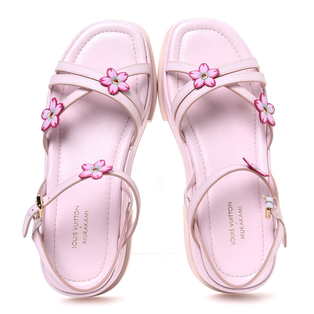 LV X TM Cherry Blossom Calfskin Maya Flatform Sandals 40 Light Pink