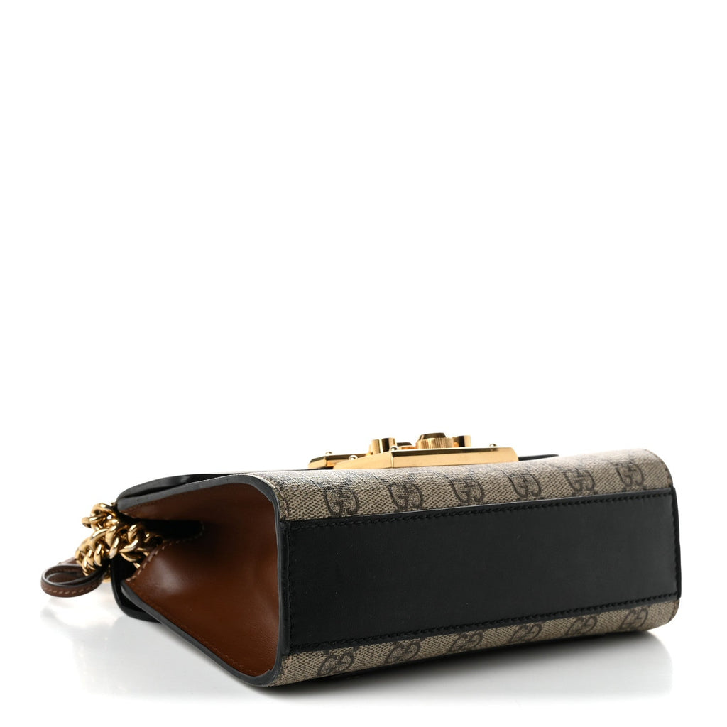GG Supreme Monogram Calfskin Small Padlock Shoulder Bag Beige Black Cuir