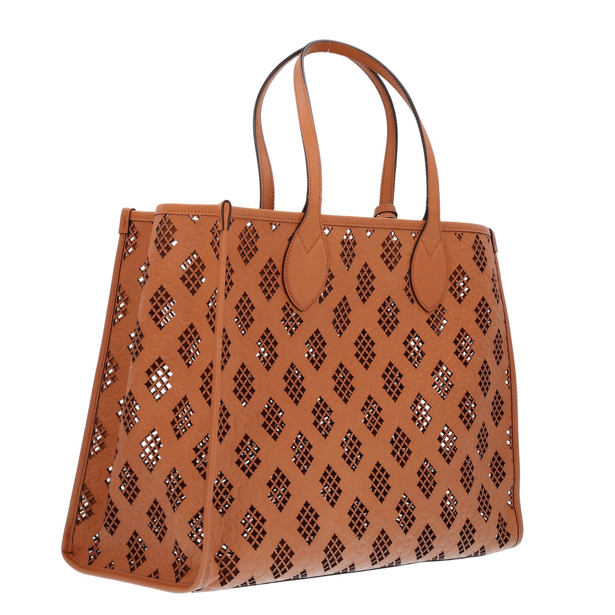 Calfskin GG Monogram Diamond Cut Medium Ophidia Tote Bag Brown