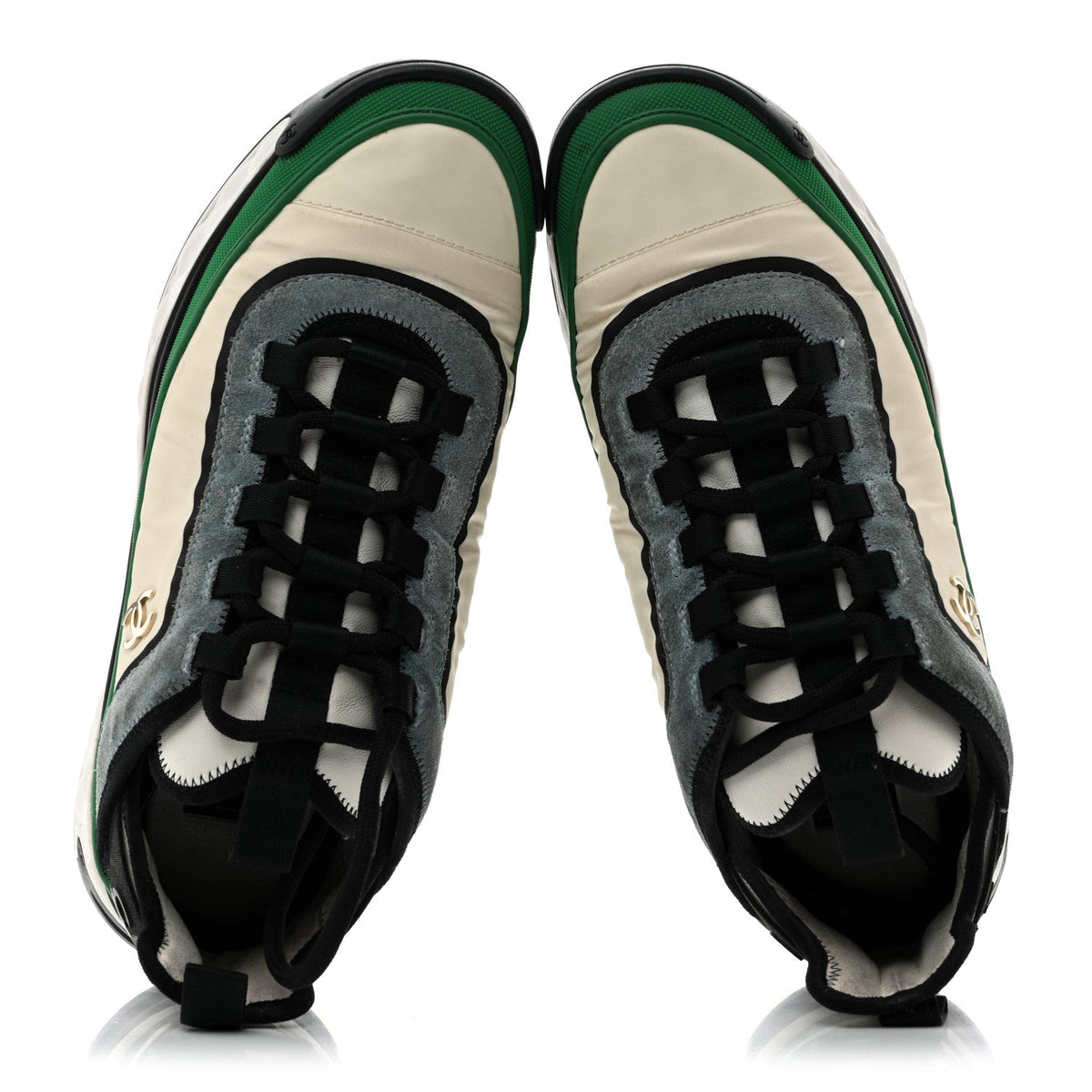 Suede Calfskin Mixed Fibers CC Sneakers 39.5 Ivory Green Light Blue