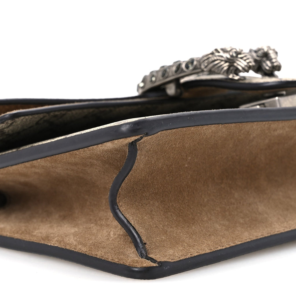 GG Supreme Monogram Suede Crystal Small Dionysus Shoulder Bag Beige Ebony Taupe