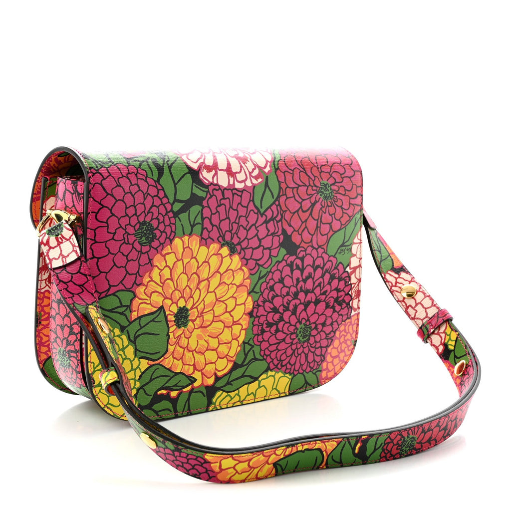 X KEN SCOTT New Shangai Calfskin Pomponica Print Horsebit 1955 Shoulder Bag  Multicolor Fuxia Pompon