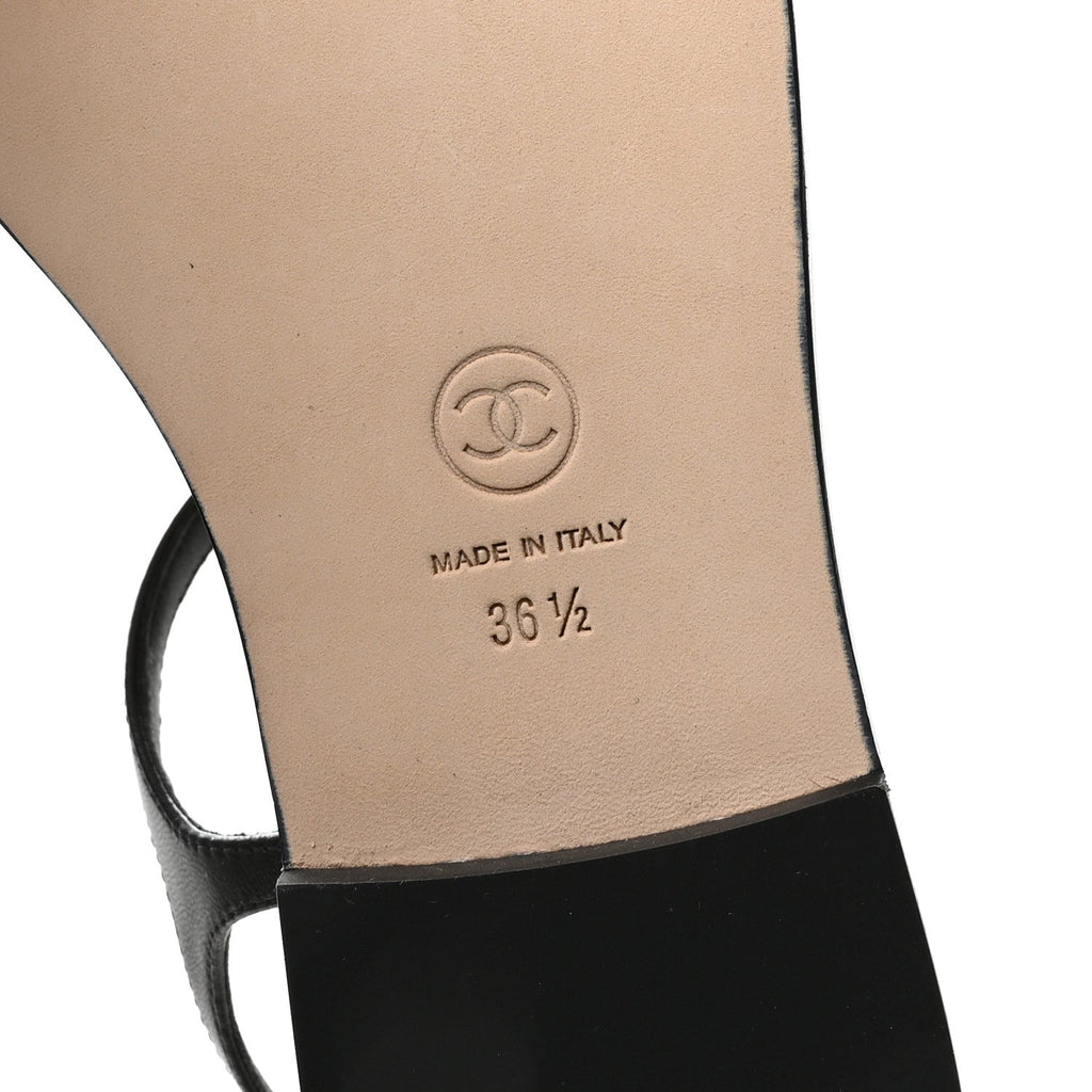 Lambskin CC Thong Sandals 36.5 Black Gold