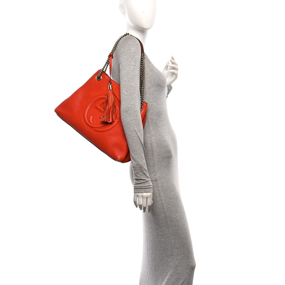 Pebbled Calfskin Medium Soho Chain Shoulder Bag Sun Orange