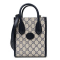 GG Supreme Monogram Textured Dollar Calfskin Mini Retro Interlocking G Tote Bag Beige Blue