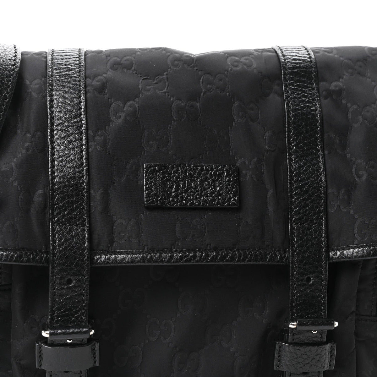 Nylon Monogram Double Buckle Flap Messenger Bag Black