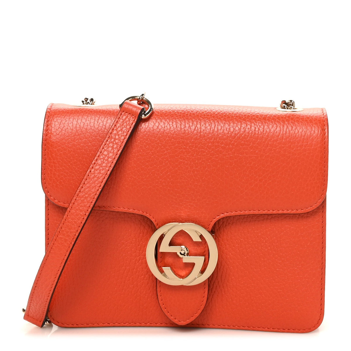 Dollar Calfskin Small Interlocking G Shoulder Bag Sun Orange