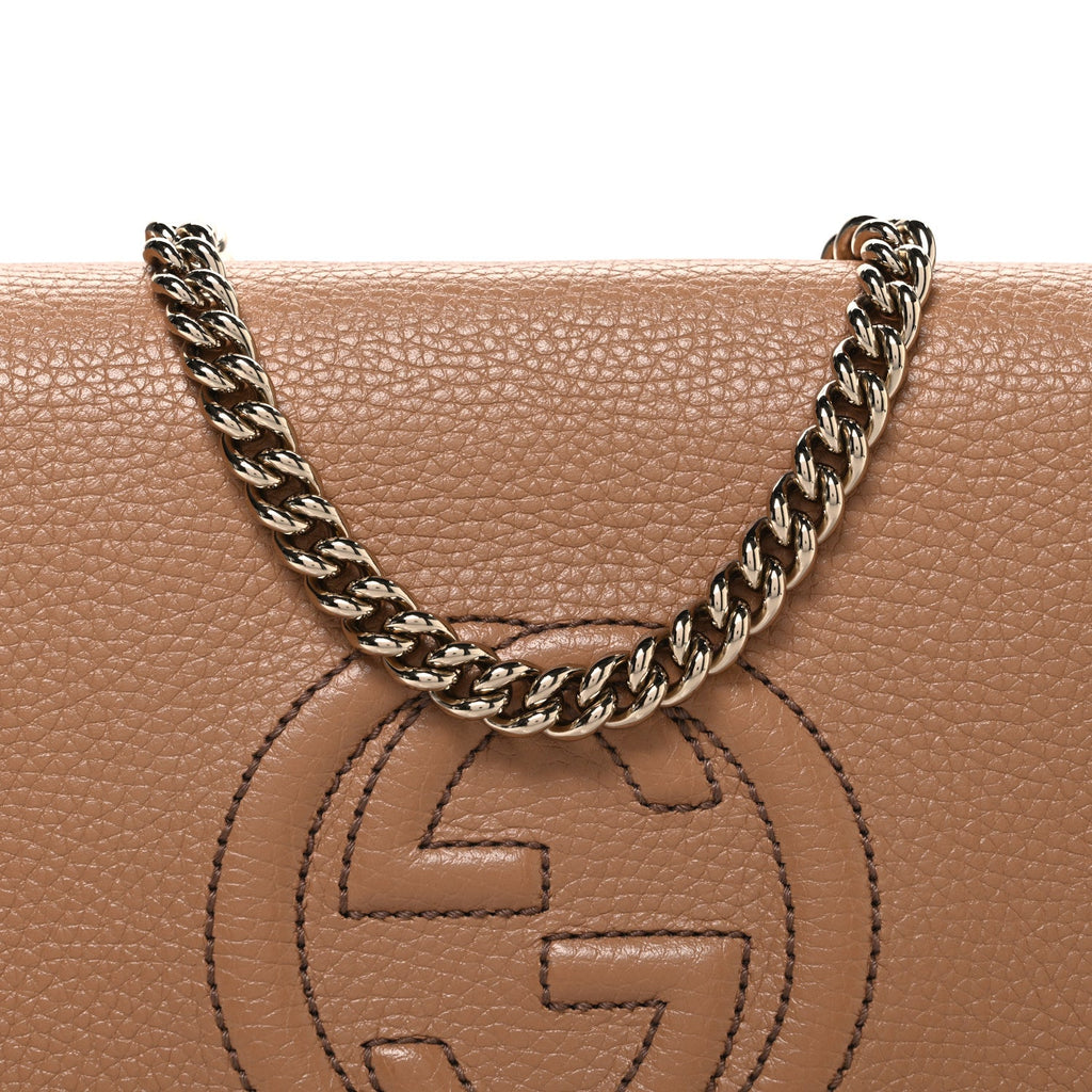 Pebbled Calfskin Medium Soho Flap Crossbody Camelia