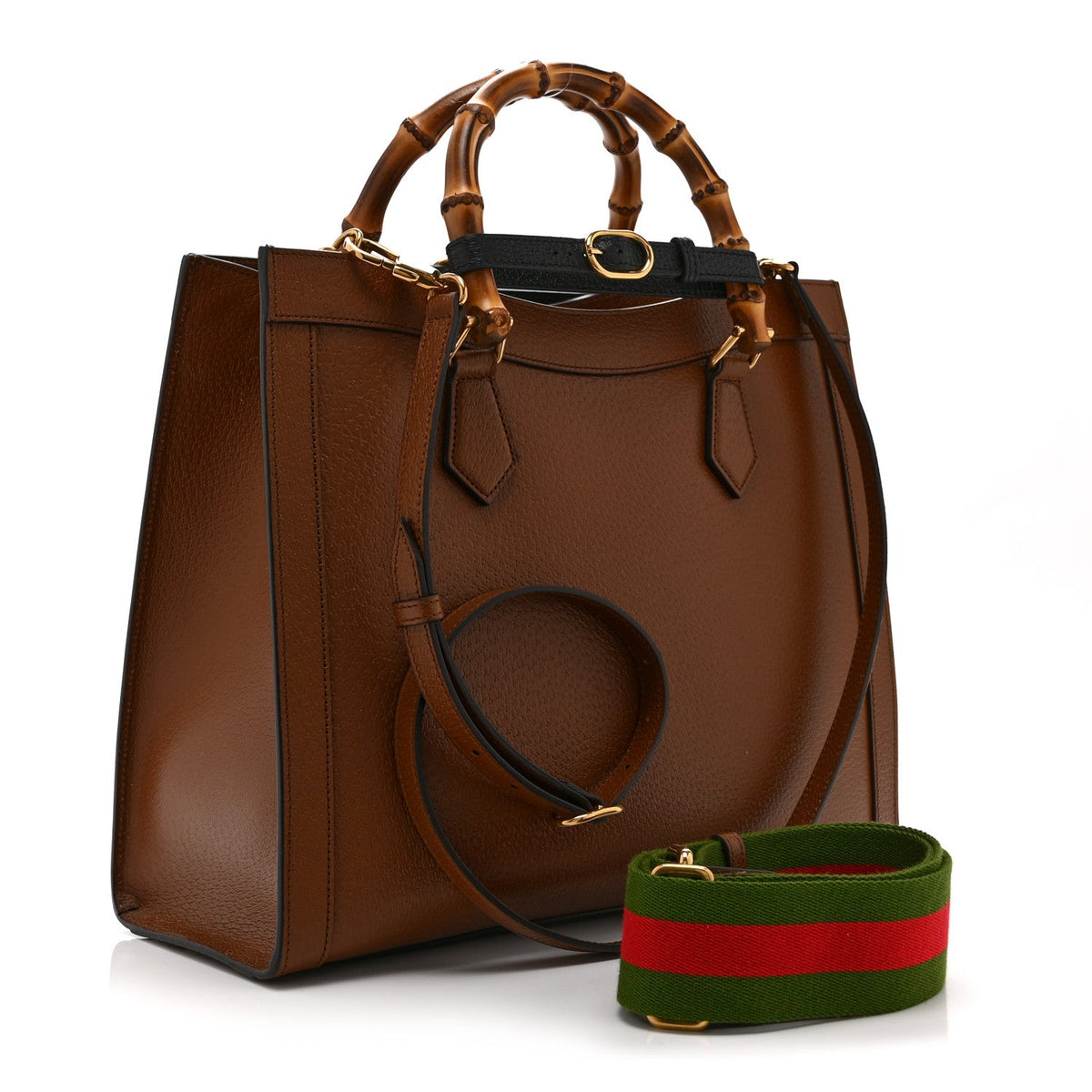 Textured Dollar Calfskin Medium Diana Tote Bag Cuir Black