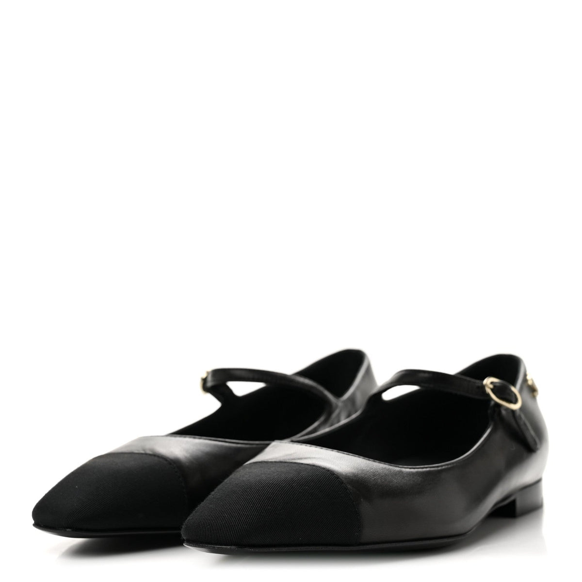 Lambskin Grosgrain Cap Toe CC Mary Jane Flats 37 Black