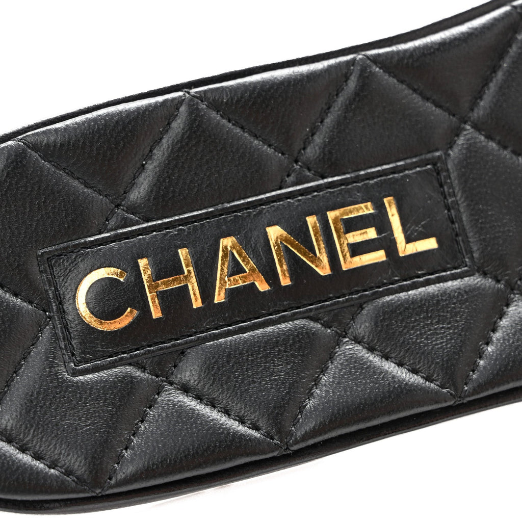 Shiny Goatskin Quilted CC Mules Sandals 39.5 Black