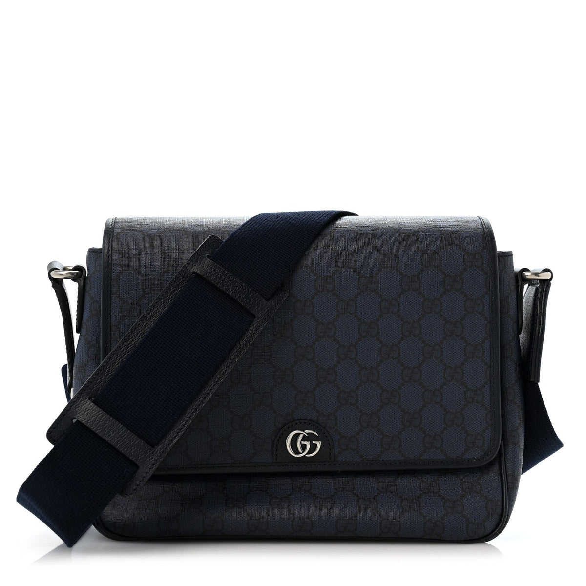 Tender GG Supreme Monogram Textured Dollar Calfskin Ophidia Messenger Bag Dark Blue