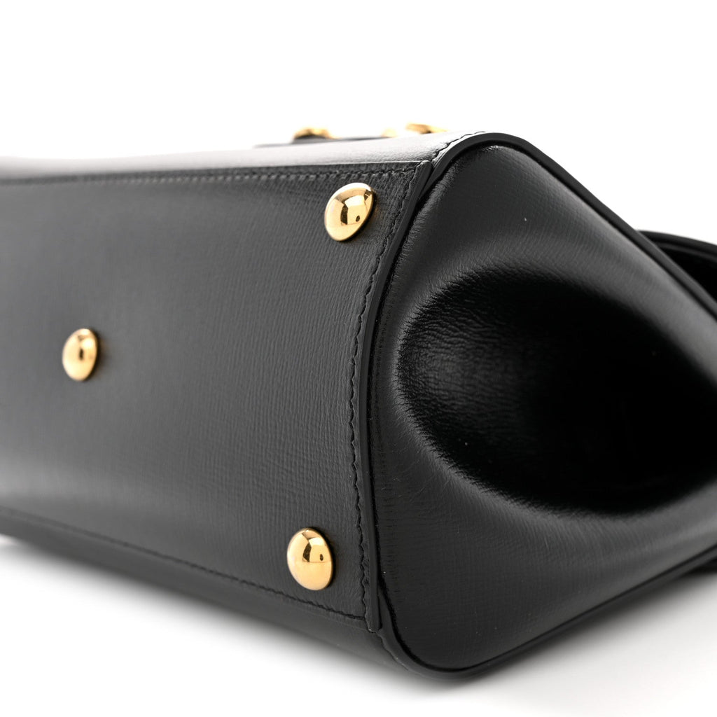 Glazed Textured Calfskin Mini Horsebit 1955 Top Handle Flap Bag Black