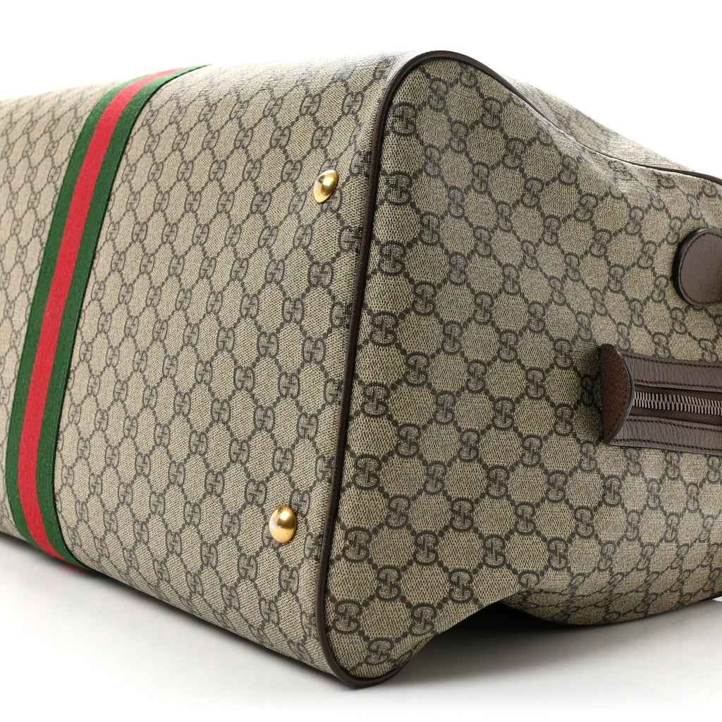 GG Supreme Monogram Textured Dollar Calfskin Web Large Savoy Duffle Bag  Beige Ebony New Acero