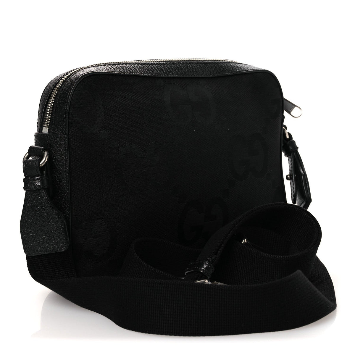 Monogram Jumbo GG Textured Dollar Calfskin Web Messenger Shoulder Bag Black