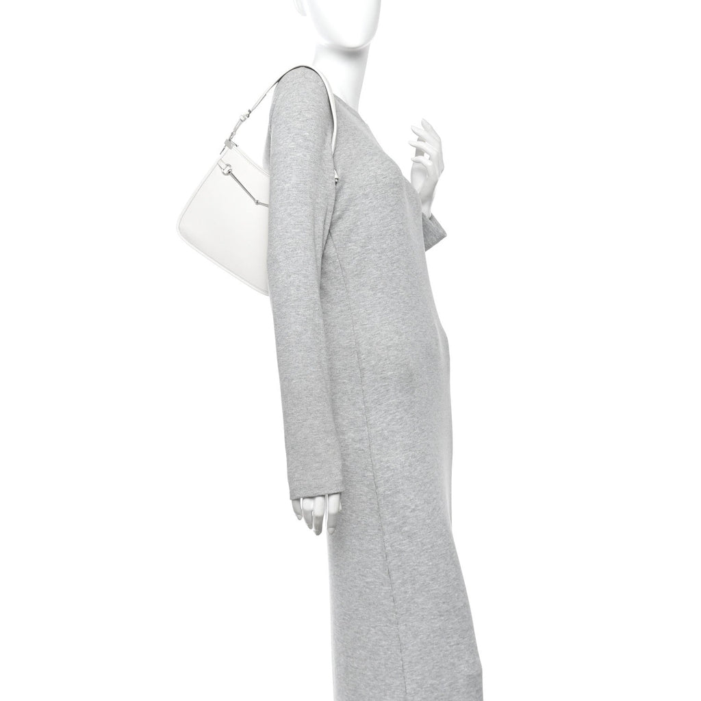 Calfskin Horsebit Slim Shoulder Bag White