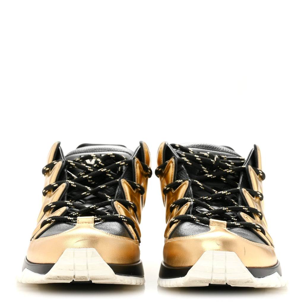 Calfskin Mens Zig Zag Sneakers 8 Black Gold