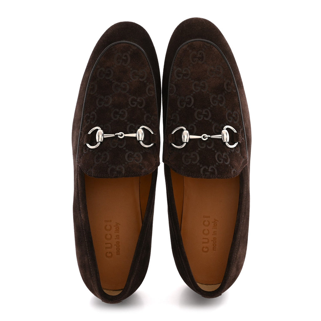 Luxury Suede GG Monogram Horsebit Mens Jordy Loafers 8 Night Cocoa