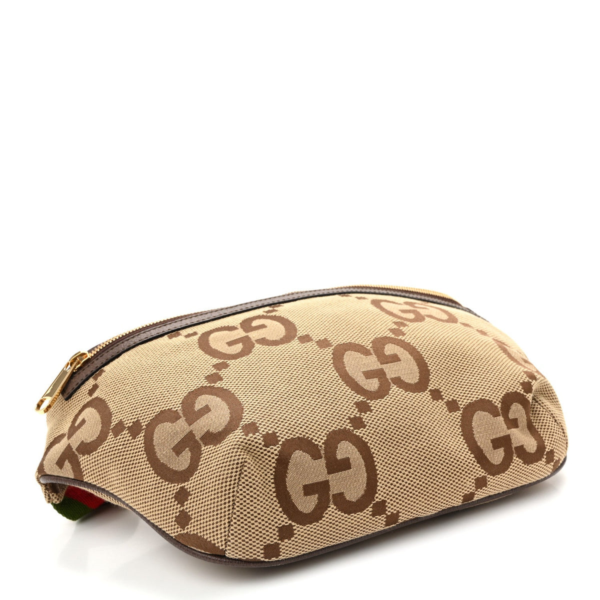 Monogram Jumbo GG Textured Dollar Calfskin Web Belt Bag Camel Ebony New Acero