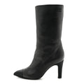 Lambskin Grosgrain Cap Toe Short Boots 35.5 Black