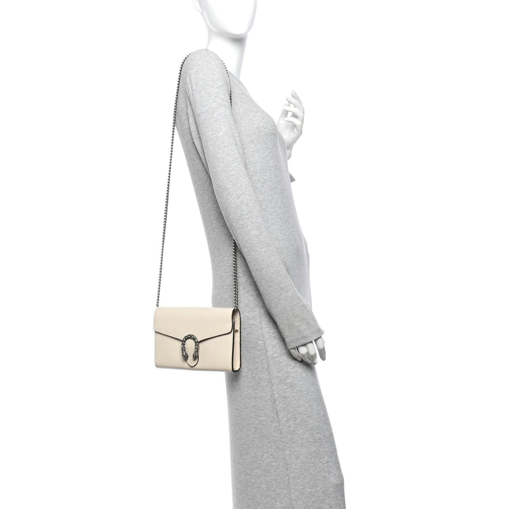Dollar Calfskin Mini Dionysus Chain Wallet Mystic White