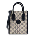 GG Supreme Monogram Textured Dollar Calfskin Mini Retro Interlocking G Tote Bag Beige Blue