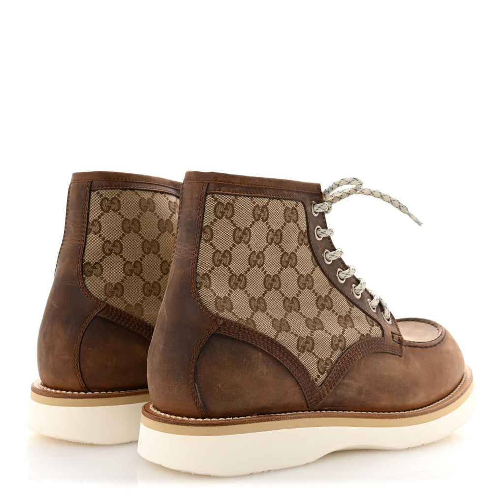 Garrett Calfskin Monogram Mens Ala Boots 10.5 Beige Ebony Cuir