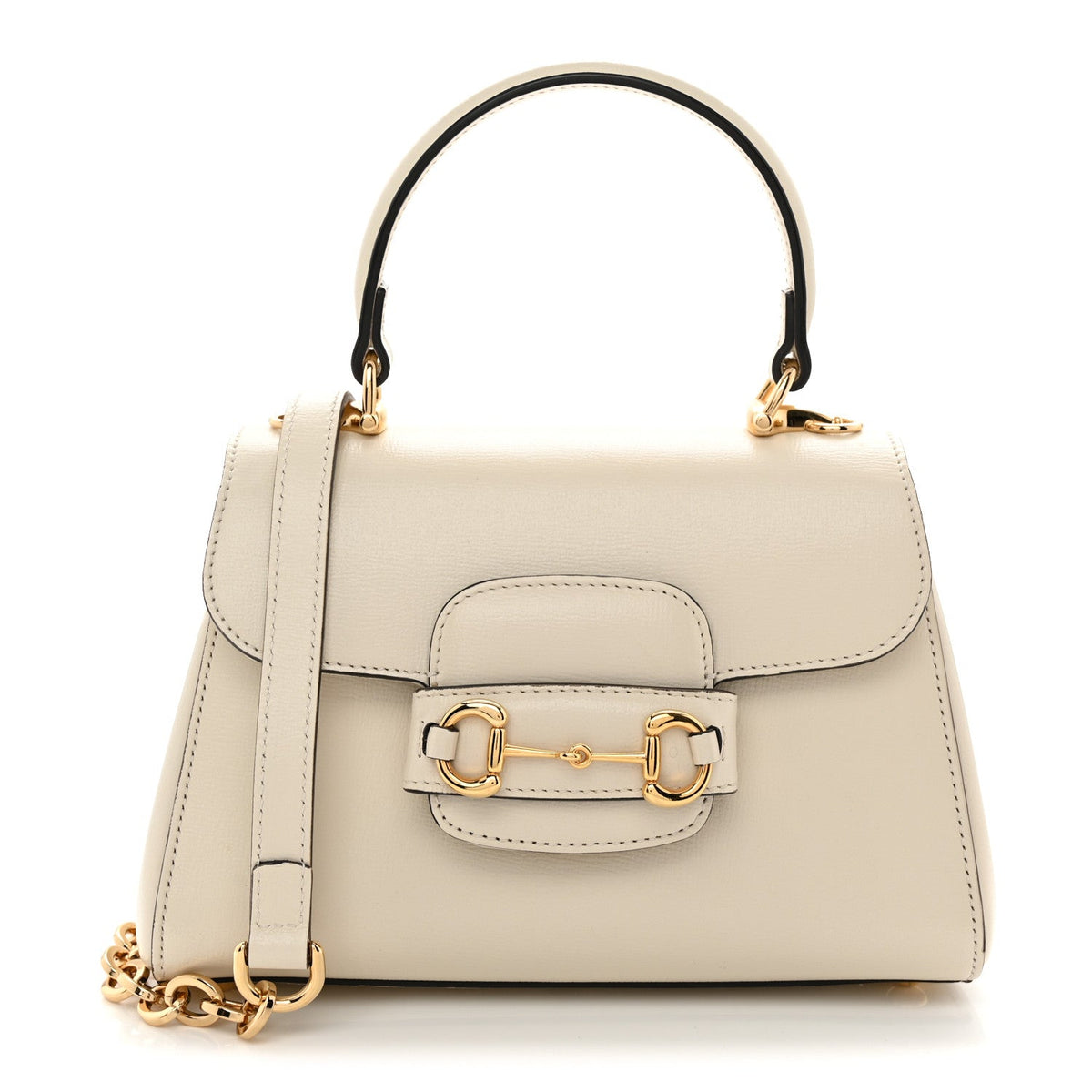 Glazed Textured Calfskin Mini Horsebit 1955 Top Handle Flap Bag Mystic White