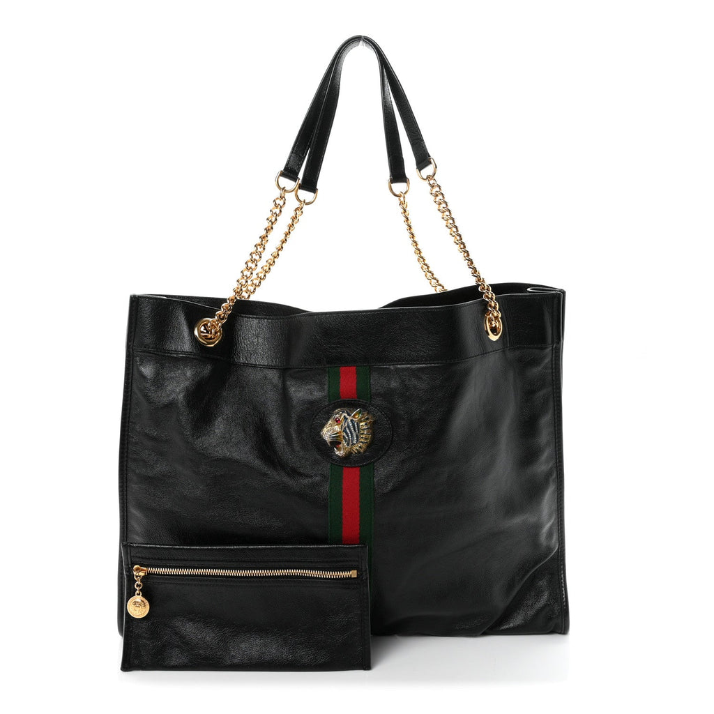 Calfskin Large Rajah Chain Tote Black