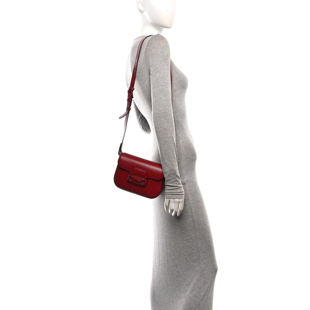 Azalea Calfskin Web Monochrome Horsebit 1955 Shoulder Bag New Cherry Red New Cherry Red