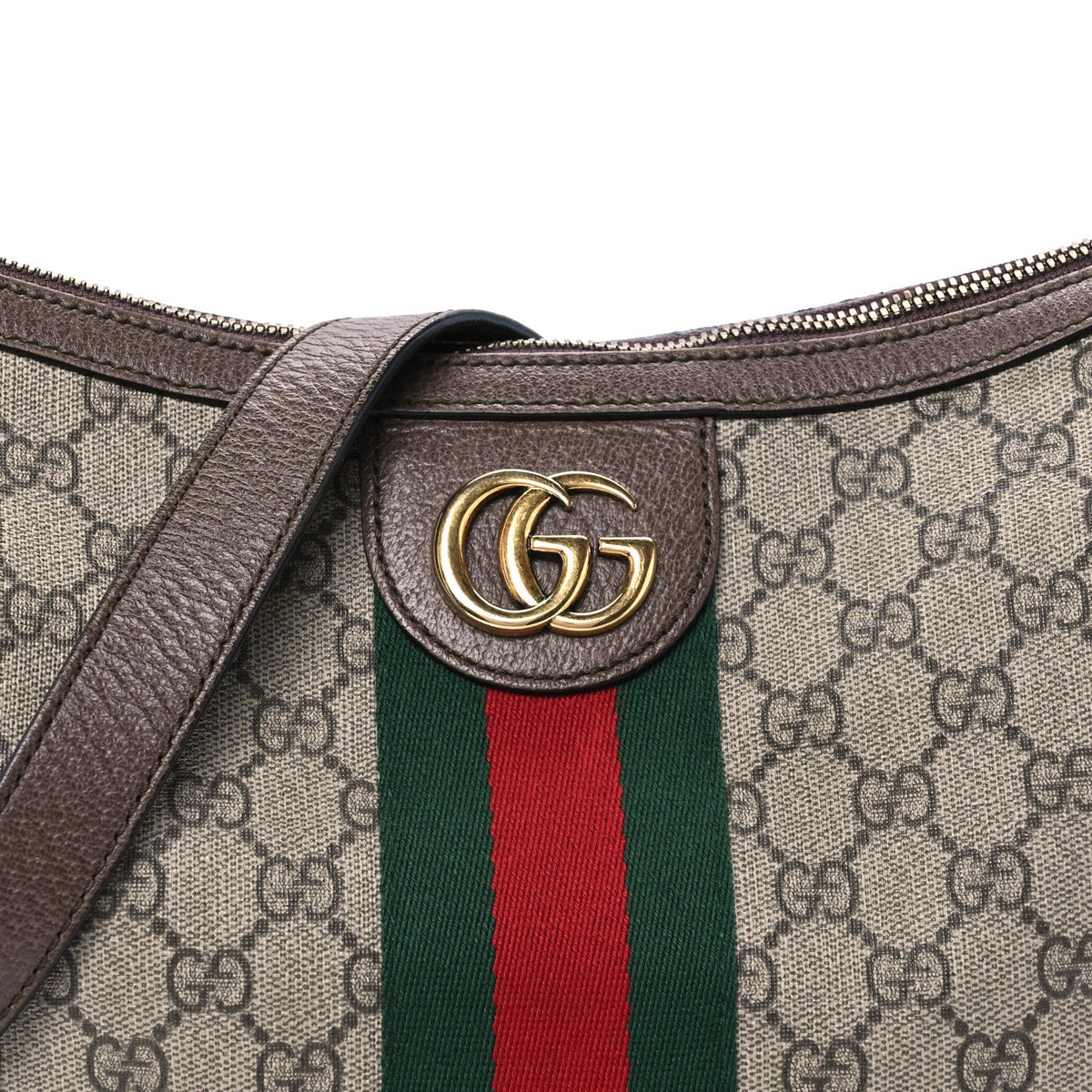 GG Supreme Monogram Web Small Ophidia Half Moon Hobo Brown