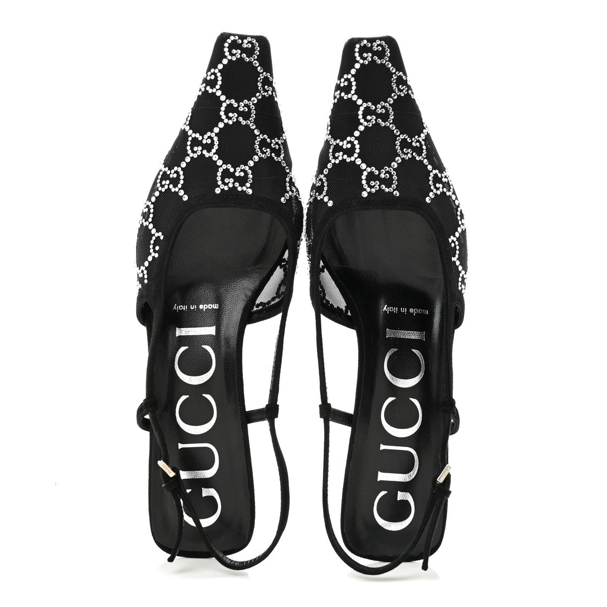 Suede Mesh Crystal GG Monogram Slingback Pumps 36.5 Black