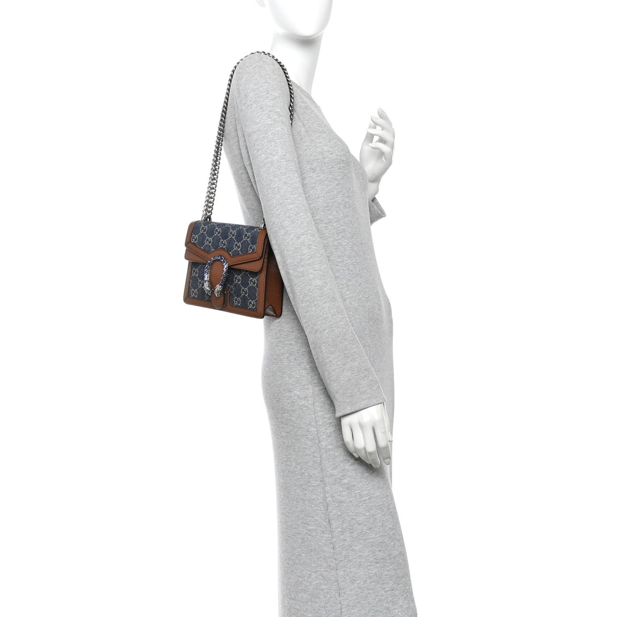 New Denim GG Monogram Dollar Calfskin Enamel Mini Dionysus Shoulder Bag Blue Tea Cuir Epilog Electric Blue