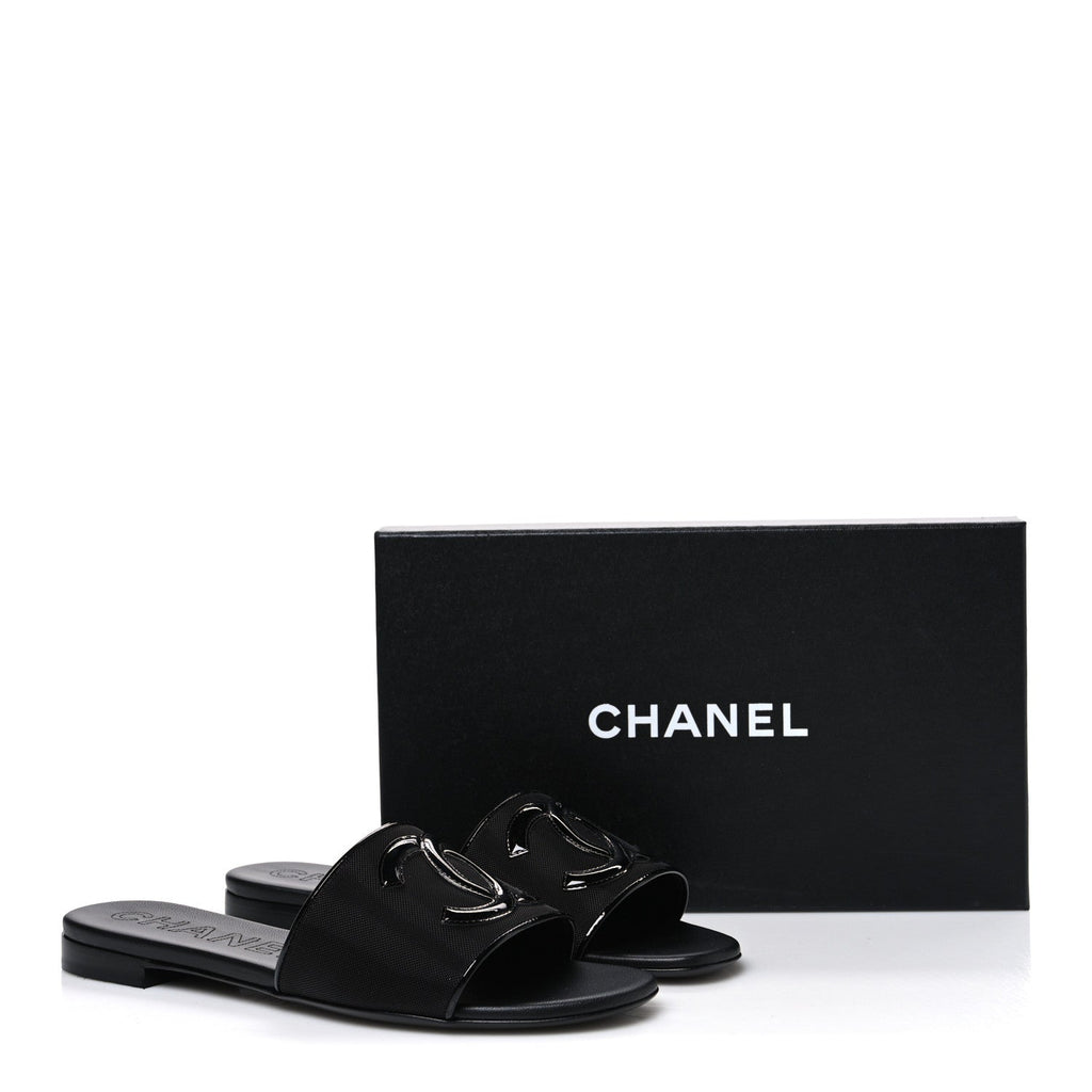 Mesh Patent Calfskin CC Mules 39 Black