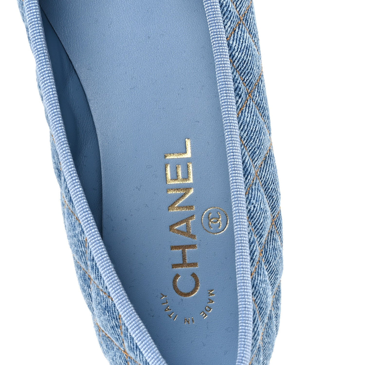 Denim Quilted CC Cap Toe Ballerina Flats 40 Light Blue